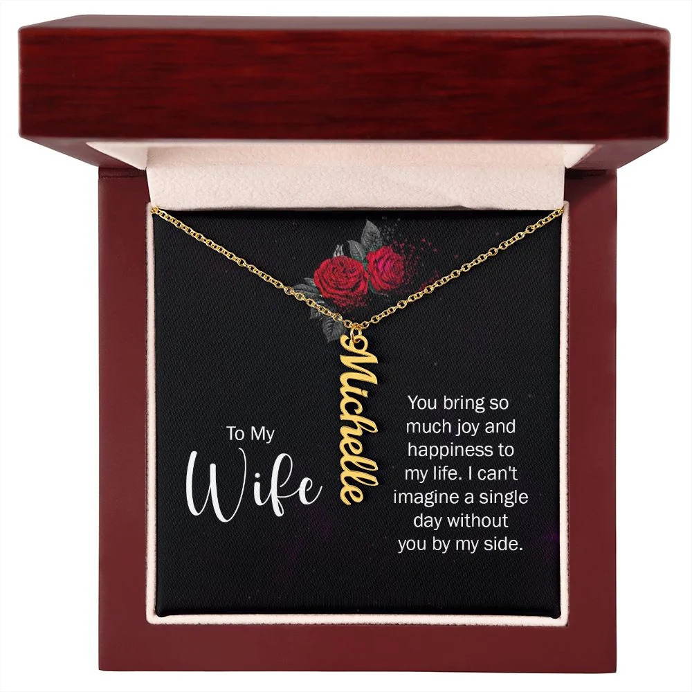 Joy and Happiness Personalized Gold Tone Vertical Name Necklace Custom G